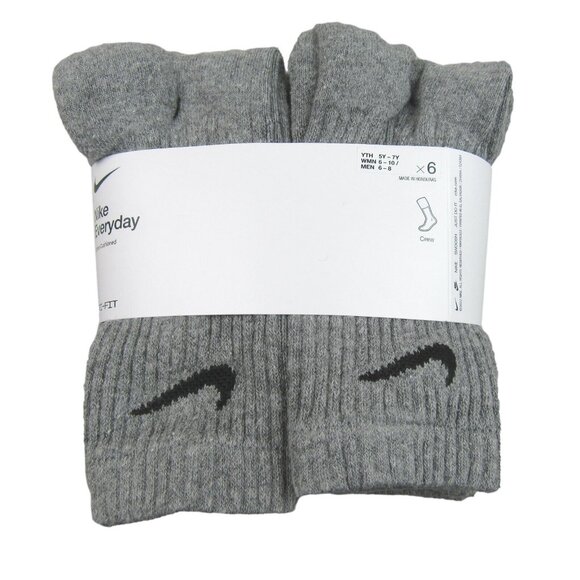 Nike Other - Nike Everyday Cushioned Crew Socks 6 Pack Womens 6-10 / Youth 5Y - 7Y Grey NEW